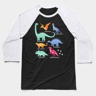 Types of Dinosaurs Future Paleontologist Kids Dino Lover Baseball T-Shirt